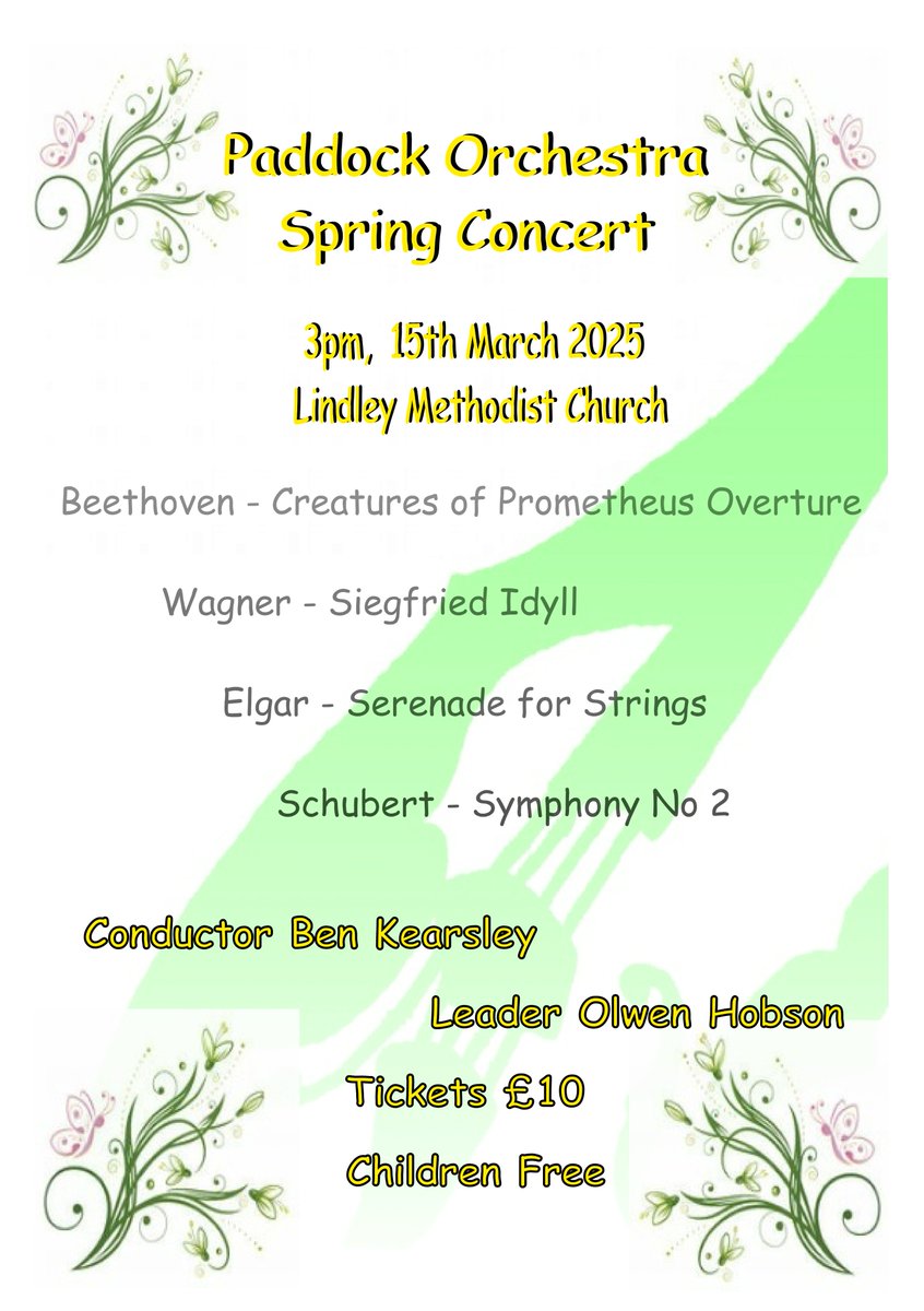 Our next concert is on 15th March 3pm at Lindley Methodist Church.

Do come down for an afternoon of lovely music. Tickets available on the door.