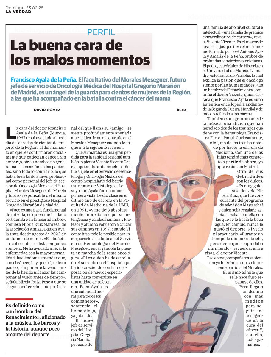 Otro crack de la medicina que se va fuera de Murcia. Como paciente suyo 16 años es un palo, pero le deseo los mayores éxitos. Eternamente agradecido  Dr. Ayala. Pido REFLEXIÓN por estas fugas.