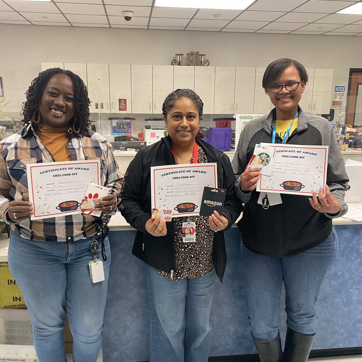 Happy Go Texans Day! GL celebrated with our first ever Chili Cook Off. congratulations to our winners: 1st place: Mrs. Aranda, 2nd place: Mrs. Brown, and 3rd place: Mrs. Bowie #GLChallengeAccepted <a href="/AldineISD/">Aldine ISD</a>