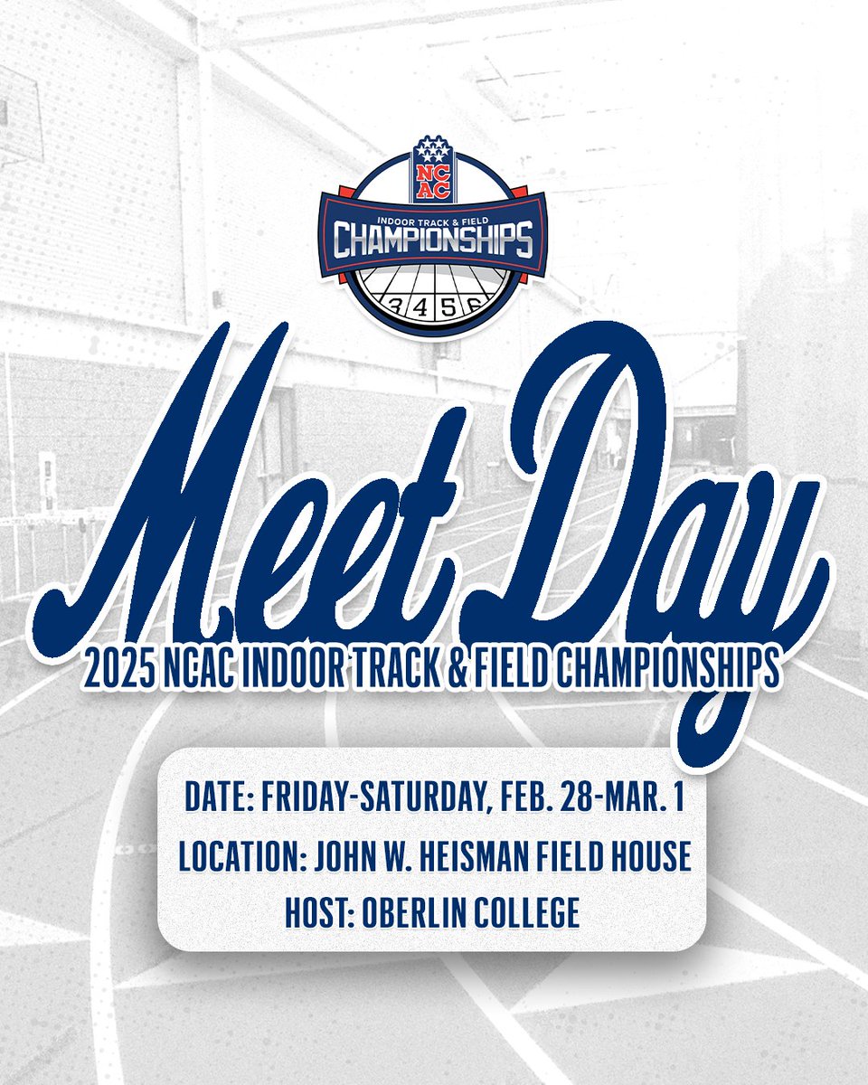 Day 2️⃣ of the 2025 <a href="/NCAC/">NCAC</a> Indoor Track &amp; Field Championships kicks off today at 10:00 AM. Be sure to tune in! 🔜

🏆 #ncacitrk25 
📍 Oberlin, OH
🎥 tinyurl.com/58e38c7w
📈 tinyurl.com/y4sn5pr7
ℹ️ tinyurl.com/5f92m7b5