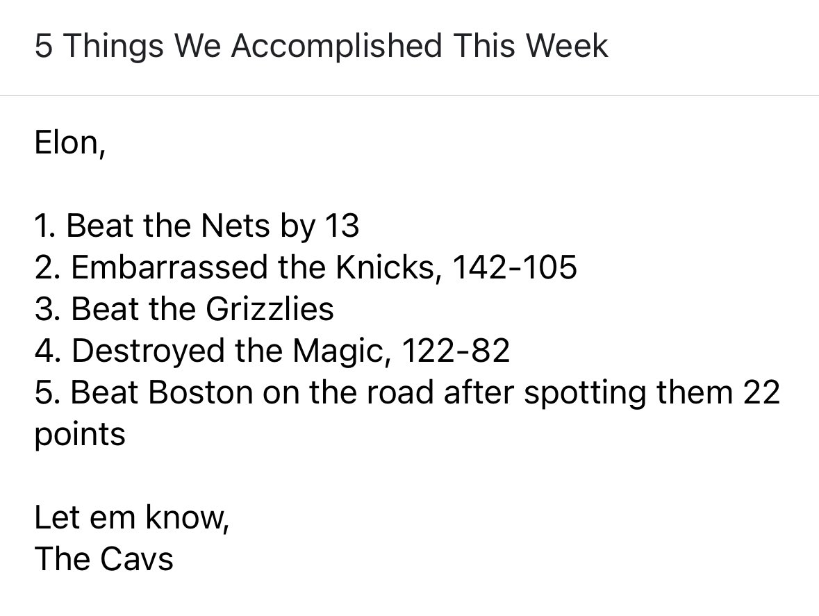 Hey <a href="/elonmusk/">Elon Musk</a>. Did the @Cavs accomplish enough this week?