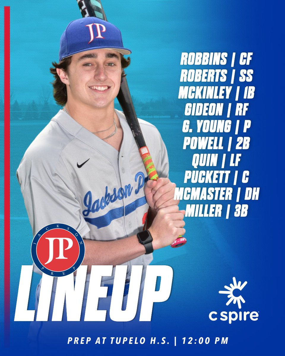 Prep travels north to play <a href="/goldenwavebsb/">Tupelo Baseball</a> at 12:00. Watch live: jacksonprep.live