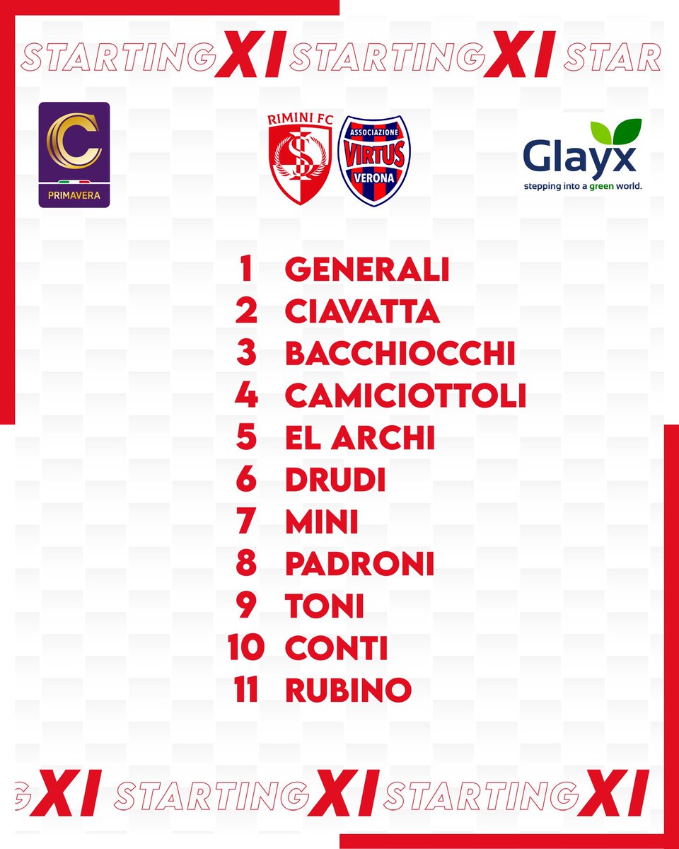 RiminiFC1912's tweet image. STARTING XI ⚔️⚪️🔴

Calcio d’inizio alle ore 14:30 ⏳

#RiminiVirtusVerona | #Primavera3
