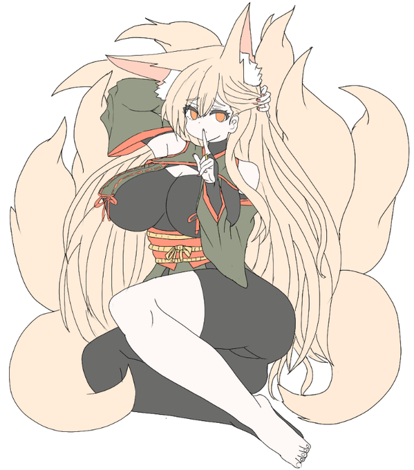 でか乳狐巫女に色置いてみた 