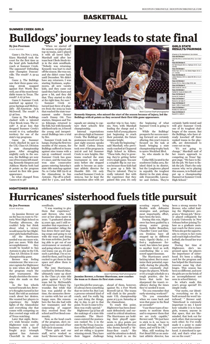 Jon Poorman (@jonpoorman) on Twitter photo 📰 Today’s <a href="/HoustonChron/">Houston Chronicle</a> features stories on two Houston girls basketball teams playing for state championships today: <a href="/sc_ladyhoops/">Summer Creek Lady Bulldogs</a> and <a href="/LadyCaneHoops/">LadyCaneHoops</a>. I’ll have coverage from San Antonio. #UILState
🏀 Summer Creek: houstonchronicle.com/sports/high-sc…
🏀 Hightower: houstonchronicle.com/sports/high-sc… 📰 Today’s <a href="/HoustonChron/">Houston Chronicle</a> features stories on two Houston girls basketball teams playing for state championships today: <a href="/sc_ladyhoops/">Summer Creek Lady Bulldogs</a> and <a href="/LadyCaneHoops/">LadyCaneHoops</a>. I’ll have coverage from San Antonio. #UILState
🏀 Summer Creek: houstonchronicle.com/sports/high-sc…
🏀 Hightower: houstonchronicle.com/sports/high-sc…