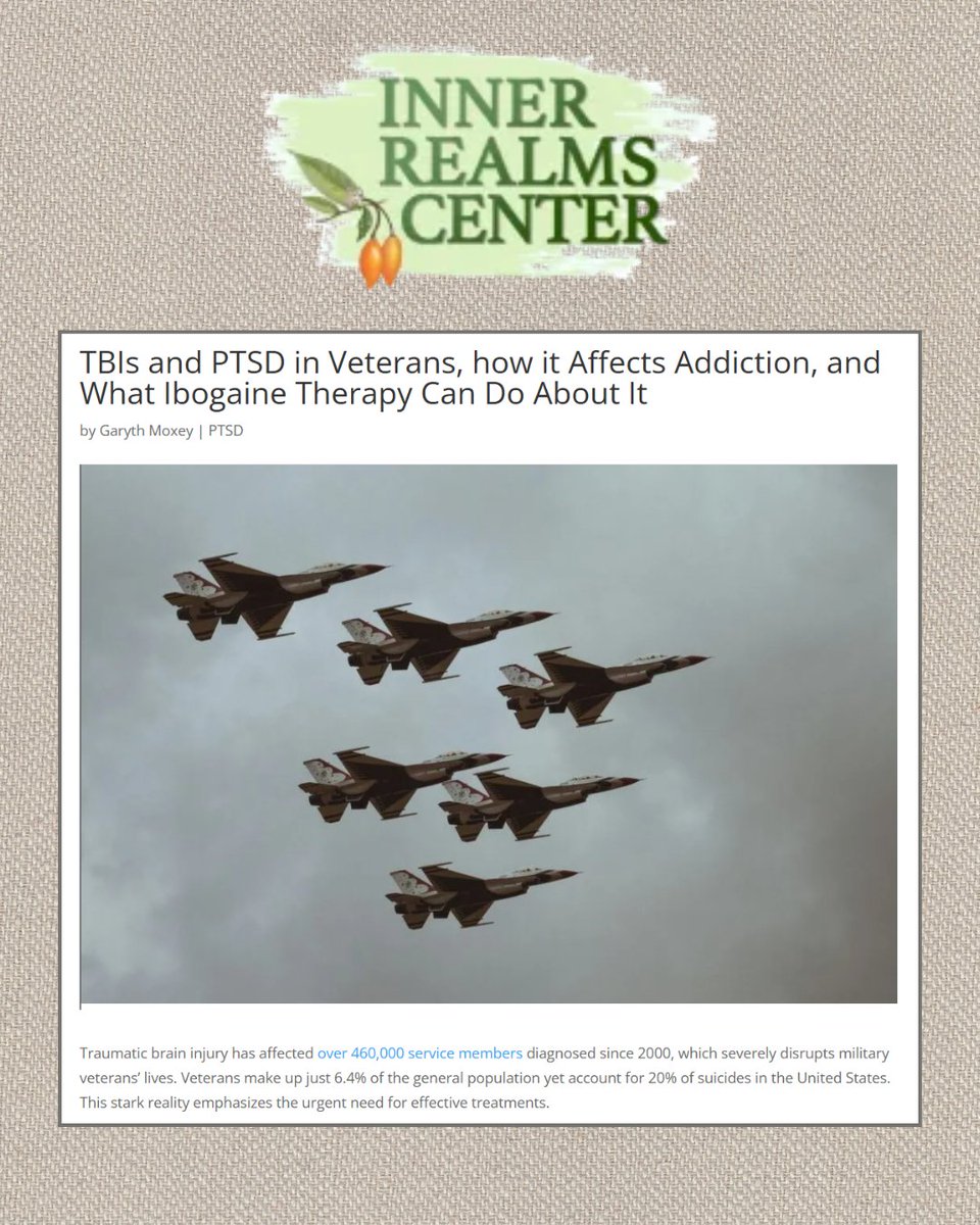 InnerRealmsVC's tweet image. Our latest blog post explores the correlation between PTSD, TBIs and, most importantly, what Ibogaine Therapy can do about it.  Read the whole post at: 
innerrealmscenter.com/tbis-and-ptsd-…

#PTSDawareness #HealingFromTrauma #MentalHealthMatters #PTSDrecovery #TraumaHealing