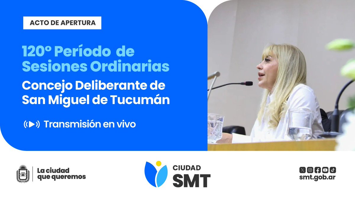 A partir de las 11 hs. seguí la transmisión en vivo de mi discurso de apertura de Sesiones Ordinarias del Honorable Concejo Deliberante de San Miguel de Tucumán.

📲 Te comparto el link: youtube.com/live/z06sBWDV5…