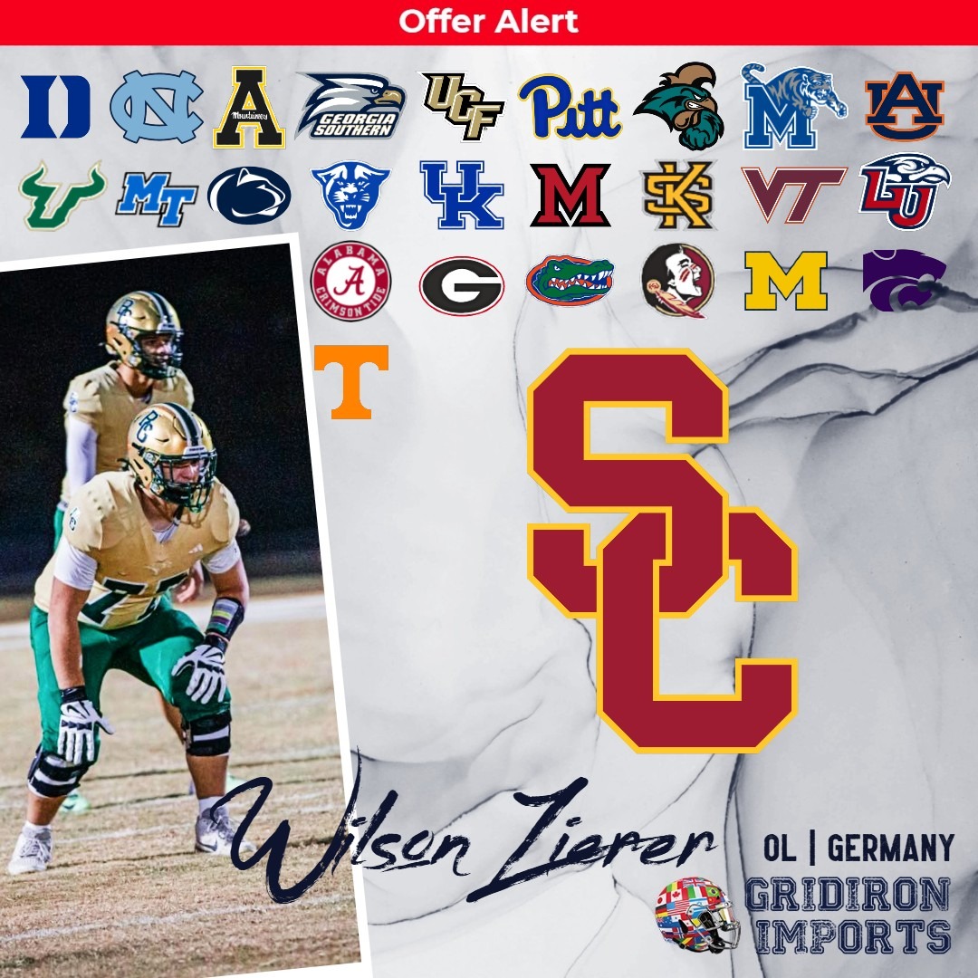 <a href="/RabunGapEagles/">Rabun Gap Athletics</a> standout <a href="/WilsonZierer/">Wilson Zierer</a> added an offer last night from <a href="/uscfb/">USC Football ✌️</a>!  Programs from coast to coast are aware of the impact Wilson can make!

<a href="/RGNS/">Rabun Gap-Nacoochee School</a> <a href="/AllgaeuComets/">Allgäu Comets</a> <a href="/coachdtwhite/">Derek White</a> <a href="/Kili24_/">Kilian Zierer</a>