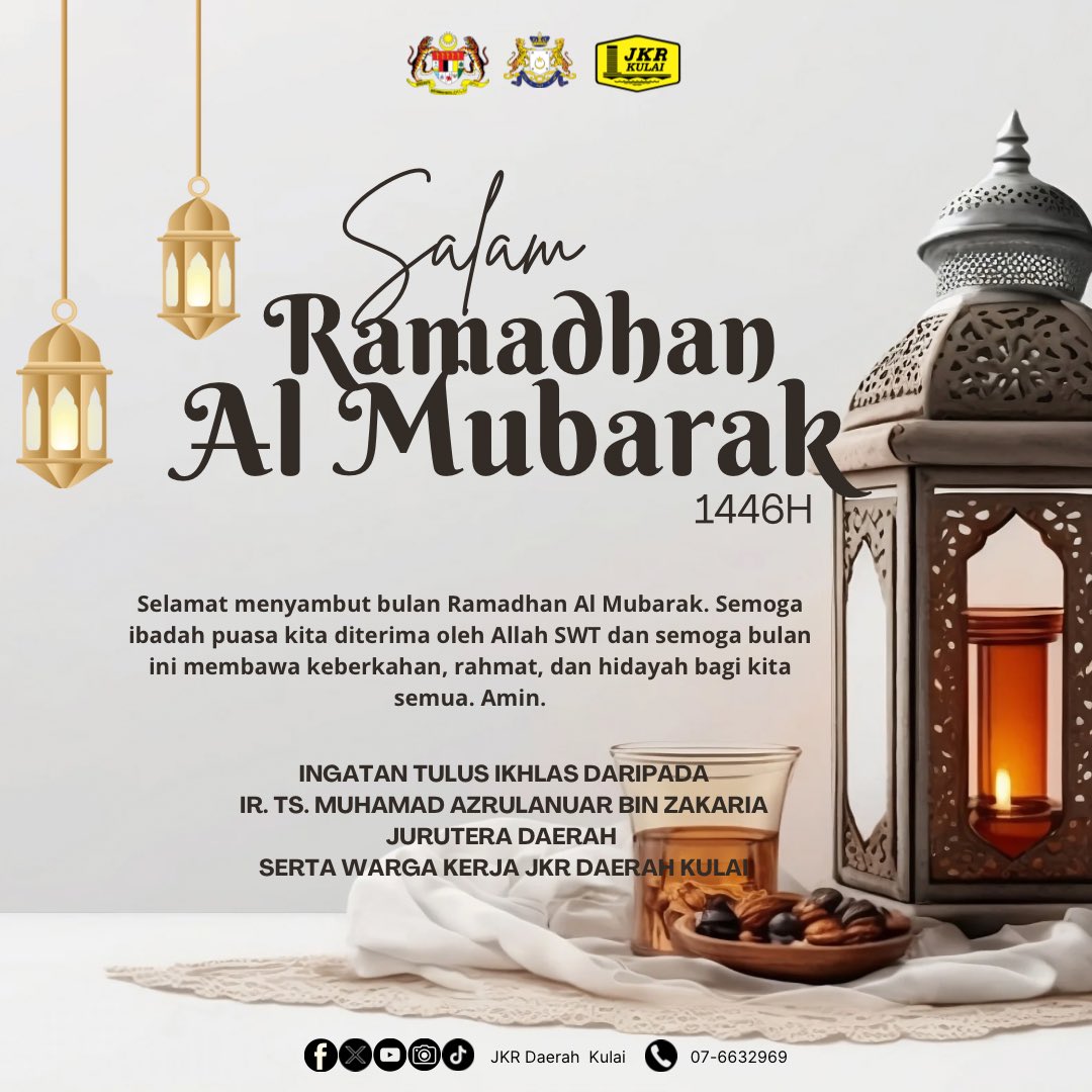 SELAMAT MENYAMBUT BULAN RAMADAN AL MUBARAK 1446H

Ikhlas daripada Ir. Ts. Muhamad Azrulanuar bin Zakaria, Jurutera Daerah JKR Daerah Kulai
Serta warga kerja JKR Daerah Kulai

#salamramadhan2025 
#JasaKepadaRakyat