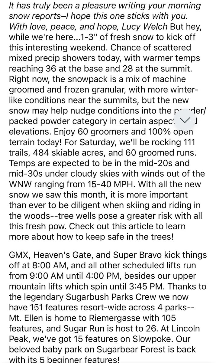 metallidan's tweet photo. Love this little act of resistance from Lucy at @Sugarbush_VT standing up for all the right things in the snow report (now deleted) this morning. 👊 https://t.co/v47JQXAXjk