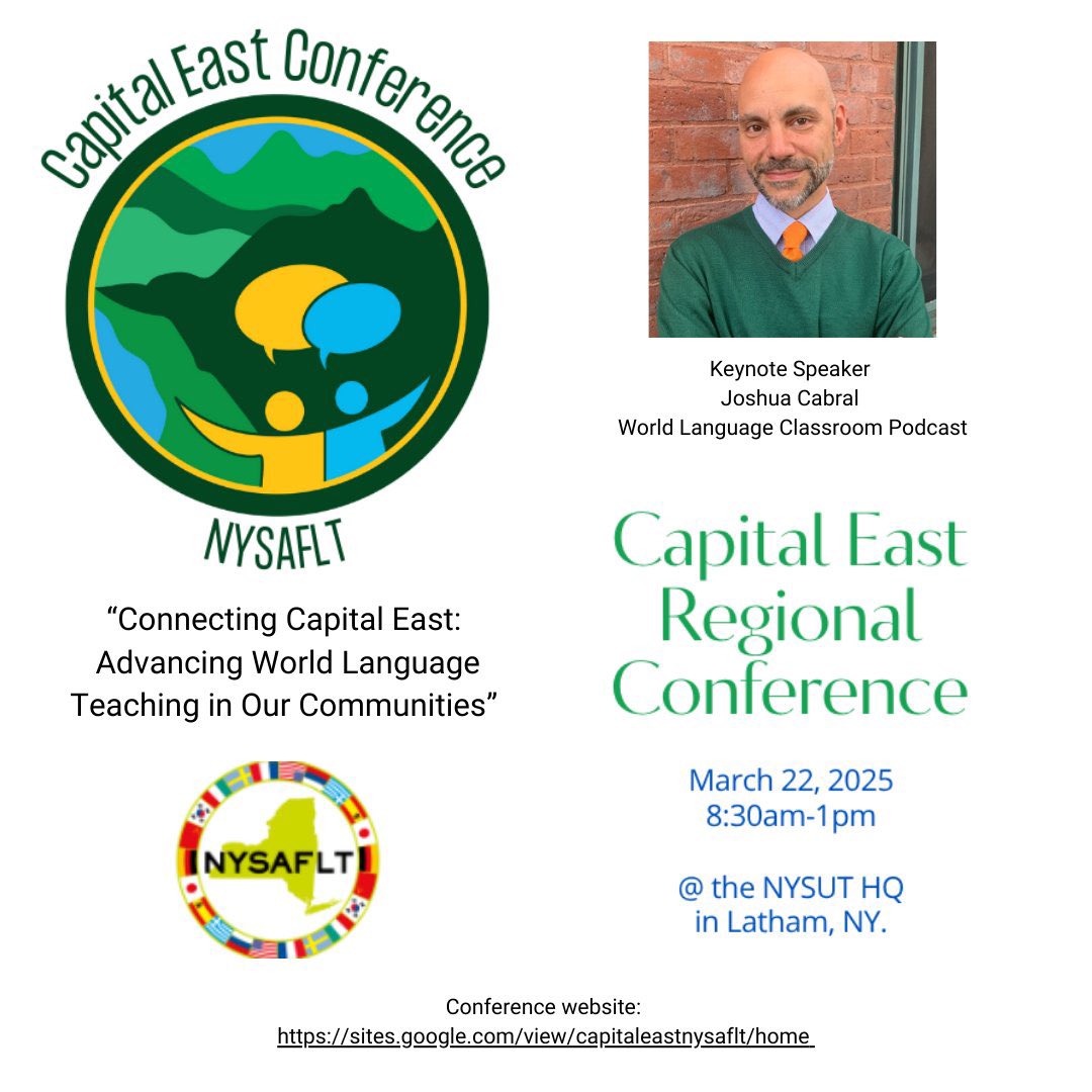 #NYSA-Fam! Let’s meet up next month in Albany! Check out <a href="/WLClassroom/">World Language Classroom</a> Joshua as keynote!! I’m so excited! Long Island friends- this is an easy ride up!!