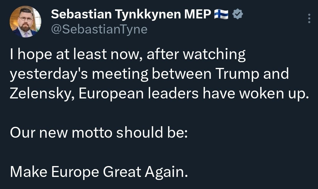 Persut ovat Putinin mieliksi aina yrittäneet hajottaa EU:ta, ajaneet Suomen EU-eroa, kannattaneet Brexittiä, Orbania ja Trumppia.

Nyt pitäisi muka muiden "herätä" ja muutosta julistetaan Elon Muskin Make Europe Great Again -iskulausetta käyttäen.

Kuinka ne kehtaa?