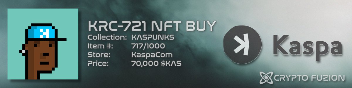 KRC-721 NFT Buy Report
KASPUNKS | <a href="/KasPunks/">𝙆𝙖𝙨𝙋𝙪𝙣𝙠𝙨</a> 

⚪️ Transaction Details
▫️ ID #717/1,000
▫️ Price: 70,000 Kaspa - $KAS
▫️ Sold on <a href="/KaspaCom/">KaspaCom ⚡️</a>