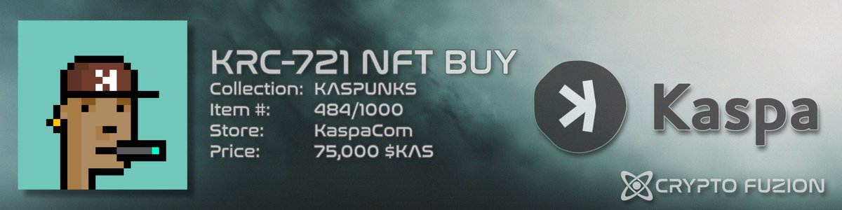 KRC-721 NFT Buy Report
KASPUNKS | <a href="/KasPunks/">𝙆𝙖𝙨𝙋𝙪𝙣𝙠𝙨</a> 

⚪️ Transaction Details
▫️ ID #484/1,000
▫️ Price: 75,000 Kaspa - $KAS
▫️ Sold on <a href="/KaspaCom/">KaspaCom ⚡️</a>