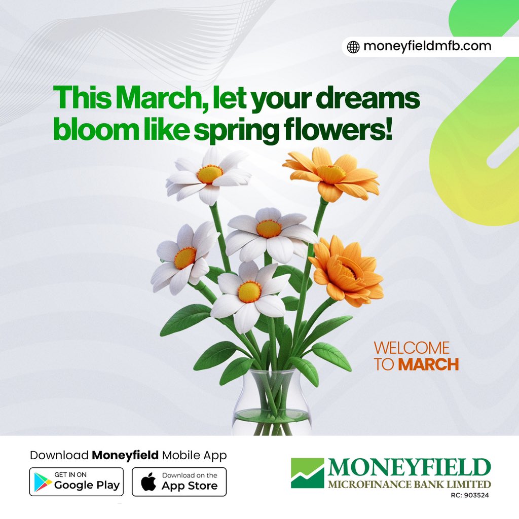 moneyfieldmfb's tweet image. This March, let your dreams bloom like spring flowers! 🌸💰 With the right financial support, growth is inevitable. 🌱 #BloomWithMoneyField #MarchSuccess #NewMonthNewOpportunities