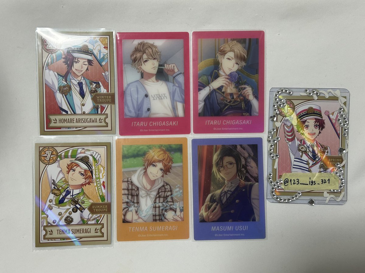 «交換»
A3! ぱしゃこれ アニメイトフェア 特典

譲）アニメフェア  誉･天馬
      ぱしゃこれ  至･真澄･天馬

求） アニメフェア 太一＞幸＞咲也
      ぱしゃこれ 咲也（開花前･後）＞開花後太一＞開花後幸

✧郵送でのお取引
✧開花前⇔開花後◎

検索からでもお気軽にお声かけください🌸