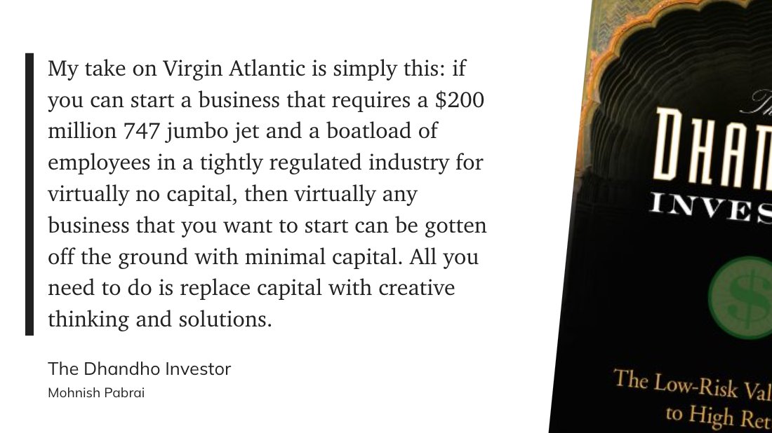 Smartpeopleread's tweet photo. Reminder, @RichardBranson literally started @VirginAtlantic without any money down.

He called Boeing &amp; asked to lease a spare 747, agreeing that Boeing would take the 747 back if Virgin flopped. 

He pre-sold tickets, collected money, and paid for the plane. https://t.co/4SSIUWfufV