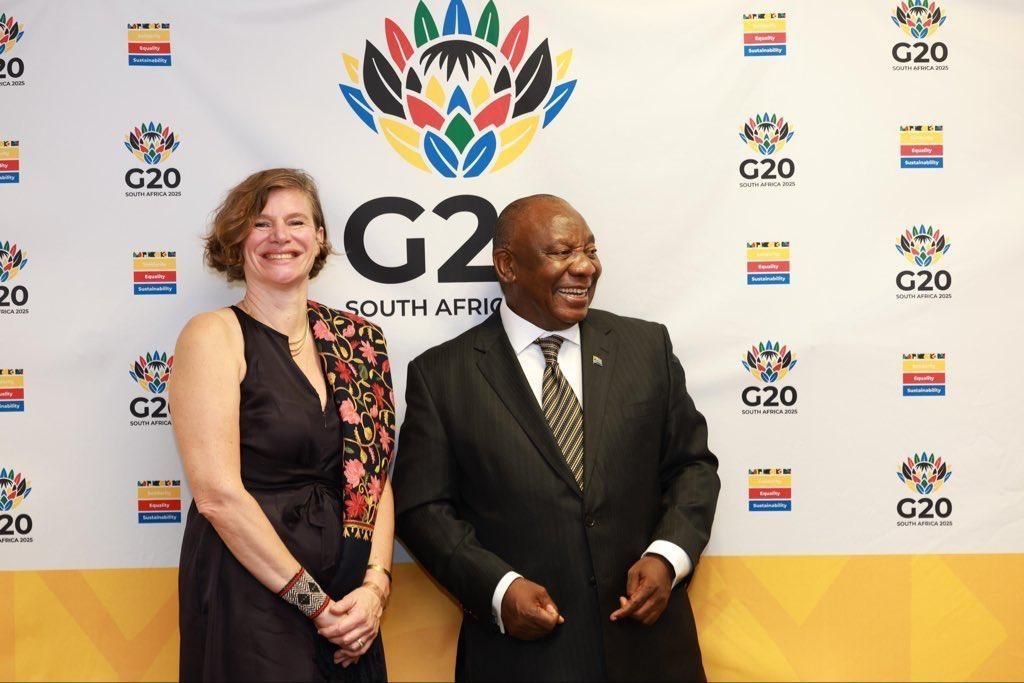 Met with President <a href="/CyrilRamaphosa/">Cyril Ramaphosa 🇿🇦</a> on the sidelines of the #G20 Finance Ministerial in Cape Town to discuss advancing green industrial strategy &amp; green finance, building on momentum of our Brazilian G20 expert group. 

More on our G20 TF-CLIMA report (co-chaired by <a href="/SongweVera/">Dr. Vera Songwe</a>