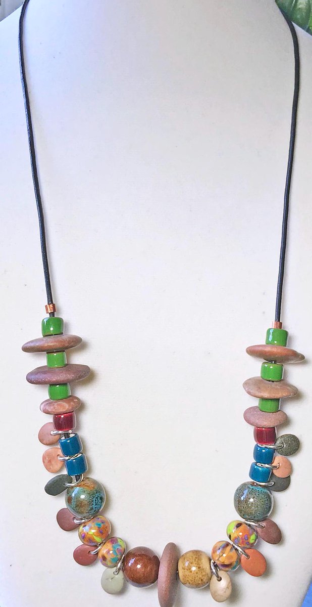 hvaradhan's tweet image. Nature-inspired Necklace, Artisan made natural polished River Rocks and handmade Ceramic Beads, Light weight Adjustable Brown Leather Cord #StoneBeads #MultiShapeBeads 
$36.00
➤ etsy.com/listing/735910…