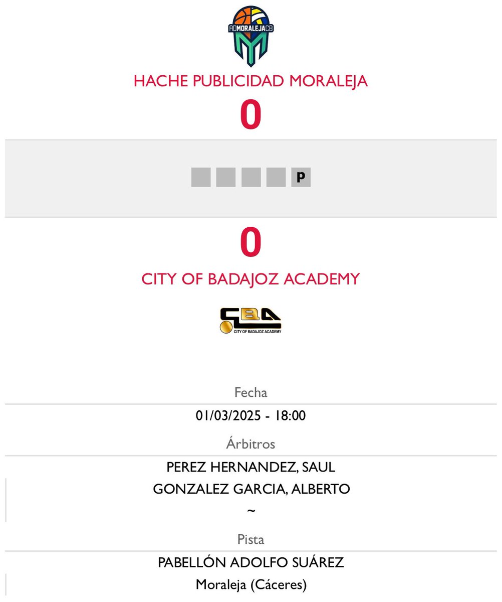 En esta nublada tarde de sábado de Carnaval, el Equipo Hache Publicidad de Moraleja disputa una nueva jornada de baloncesto en Tercera FEB, y será tras varias jornadas en el Adolfo Suárez. 
En el partido de Ida el triunfo fue para Moraleja por 71-81. Juegan Blancas🏀🍀