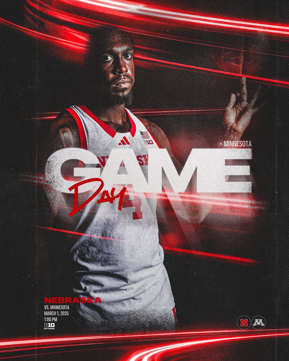 HuskerMBB's tweet photo. Game Day 🆚 the Gophers.

🆚: Minnesota
📍: Pinnacle Bank Arena
⌚️: 1:00 PM CT
📺: @BigTenNetwork 
📻: @HuskersRadio https://t.co/V5hppqZTv4