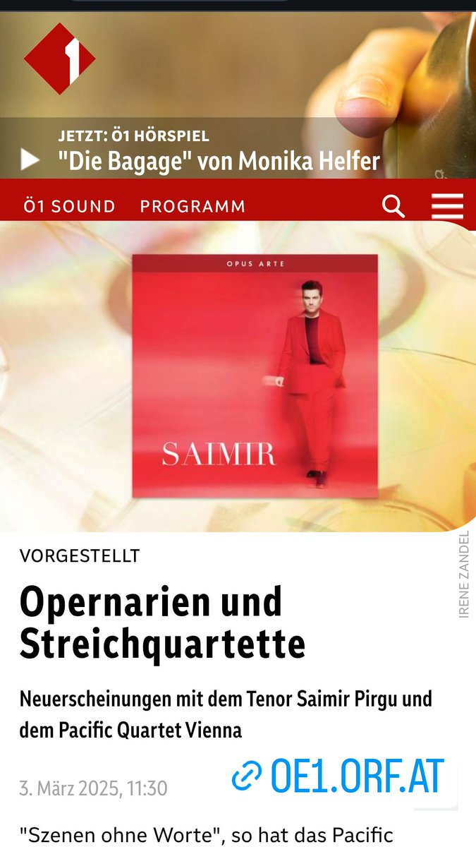 Der Tenor S.Pirgu auf seinem aktuellen Album eingespielt: Opernarien von Puccini, aber auch  Berlioz oder Wagner.  in den vergangenen Jahren ins schwerere Spinto-Fach weiterentwickelt - wie er auch auf der CD "Saimir" eindrucksvoll zu Gehör bringt 
oe1.orf.at/programm/20250…