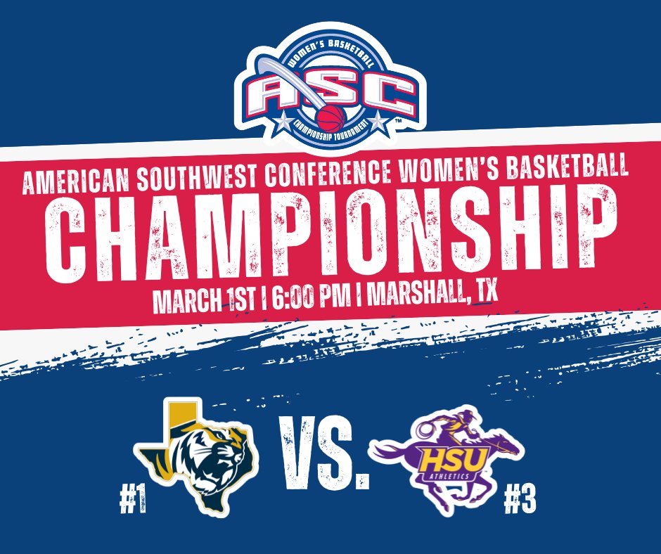 American Southwest (@asc_sports) on Twitter photo 🏆CHAMPIONSHIP SATURDAY 🏆
🏆 | ASC Women's Basketball Championship
🏀 | <a href="/GoETBUTigers/">ETBU Athletics</a> vs. <a href="/HSUAthletics/">HSU Athletics</a>
📍 | Marshall, TX
⏰ | 6:00 PM
📺 | goetbutigers.com/watch/live
📶 | goetbutigers.com/sidearmstats/w…
🏆 | ascsports.org/tournaments/?i…
#ascsports #aschoops #ascchamps #d3hoops 🏆CHAMPIONSHIP SATURDAY 🏆
🏆 | ASC Women's Basketball Championship
🏀 | <a href="/GoETBUTigers/">ETBU Athletics</a> vs. <a href="/HSUAthletics/">HSU Athletics</a>
📍 | Marshall, TX
⏰ | 6:00 PM
📺 | goetbutigers.com/watch/live
📶 | goetbutigers.com/sidearmstats/w…
🏆 | ascsports.org/tournaments/?i…
#ascsports #aschoops #ascchamps #d3hoops