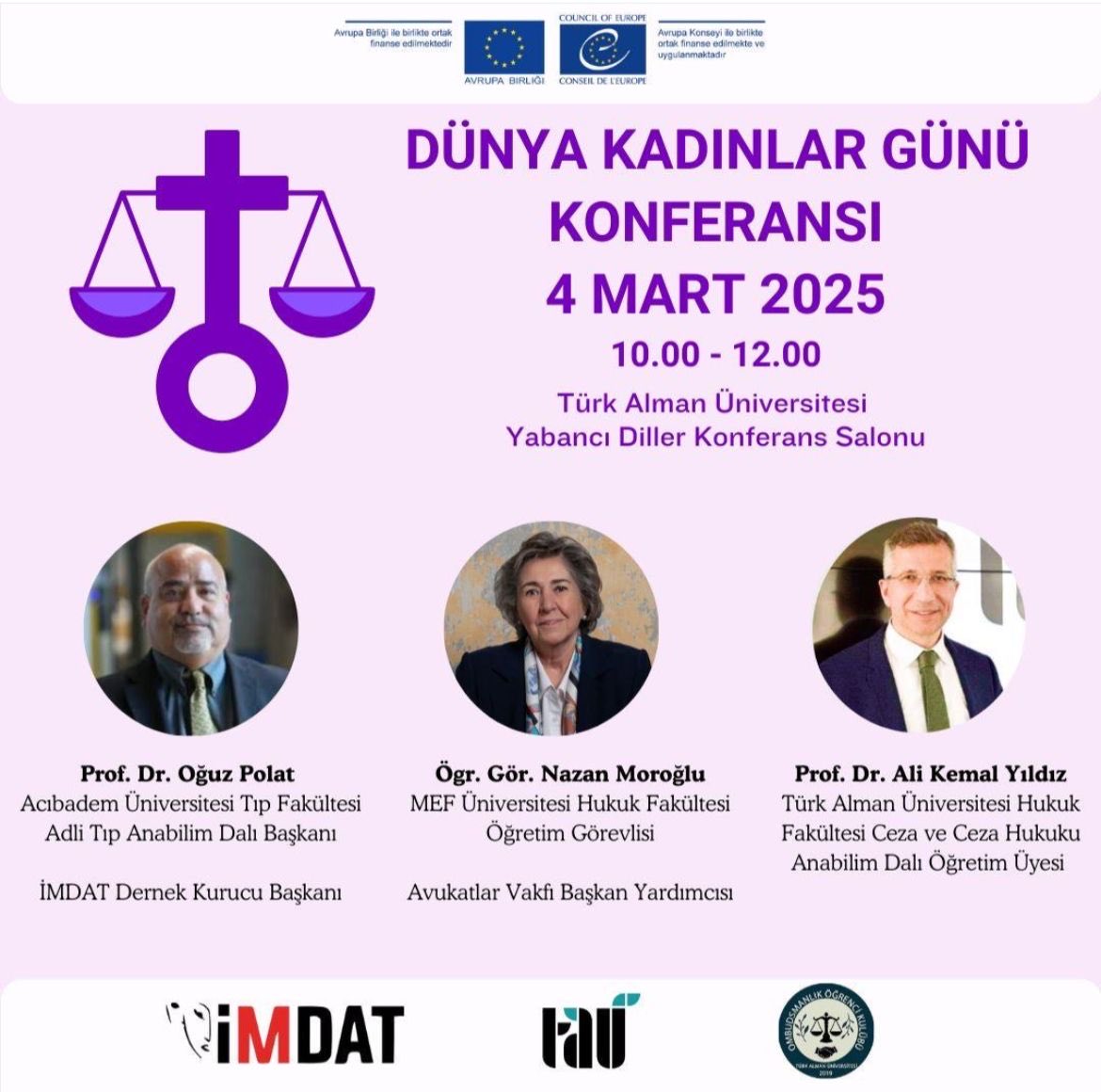Dünya Kadınlar Günü Konferansı:
4 Mart 2025   Saat 10.00 - 12.00
Türk Alman Üniversitesi 
Yabancı Diller Konferans Salonu