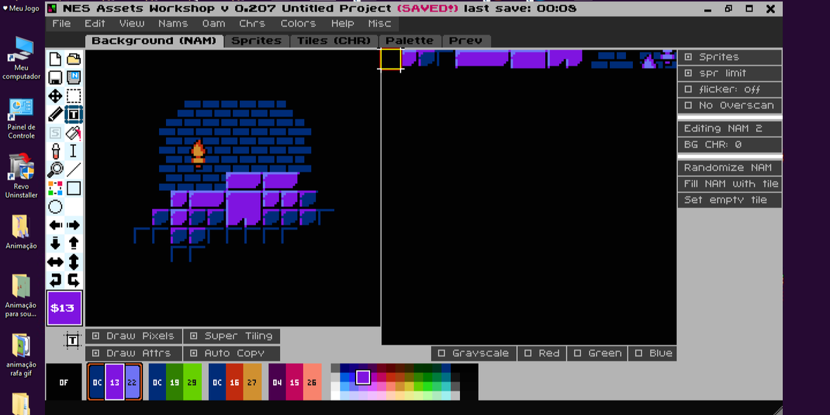 TulipaDev's tweet image. Hello gamedevs 🕹
I'm here to show you my first contact with an 8-bit pixel art tool. I'm using the NAW tool, I really liked it at first, but I still have a lot to learn. That's why I welcome tips and would be extremely grateful for them. ✨🤗

#pixelart #8bitart #NES