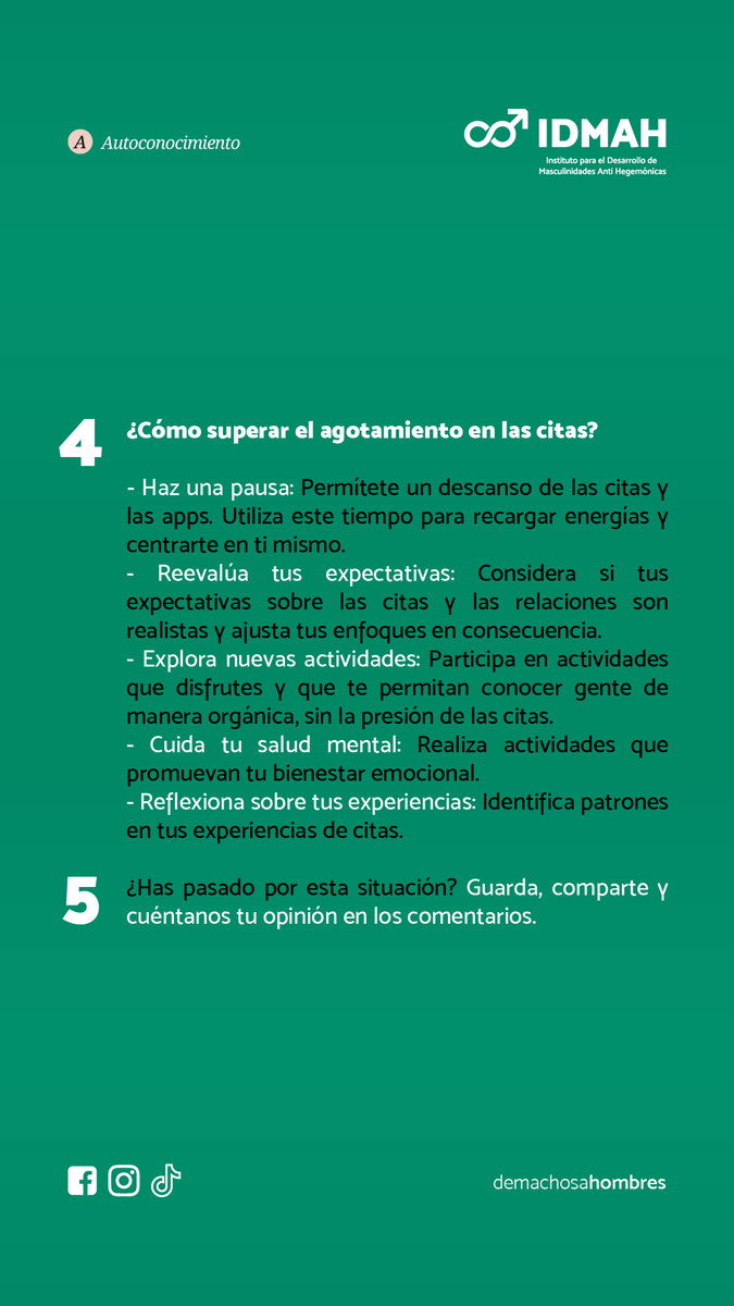 machosahombres's tweet photo. ¿Agotado por encontrar pareja? El nuevo síntoma en la era de las apps digitales
#IDMAH #demachosaHOMBRES #Autoconocimiento #MasculinidadesPositivas #AppDeCitas #Tinder #Bumble #Agotamiento #DatingBurnout #RedFlags https://t.co/uOd3orlVNs
