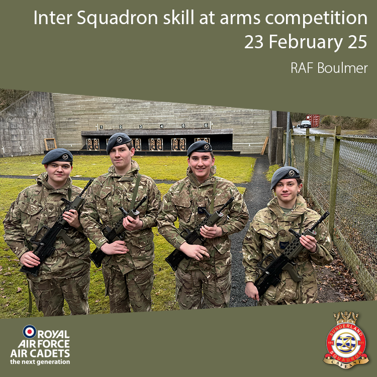 A huge well done to our team for representing us at the recent Inter Squadron skill at arms competition!

The competition, held at RAF Boulmer, is a much anticipated event and includes a 25m shoot and scored Weapon Handling Test (WHT).

As always, thank you to event organisers!