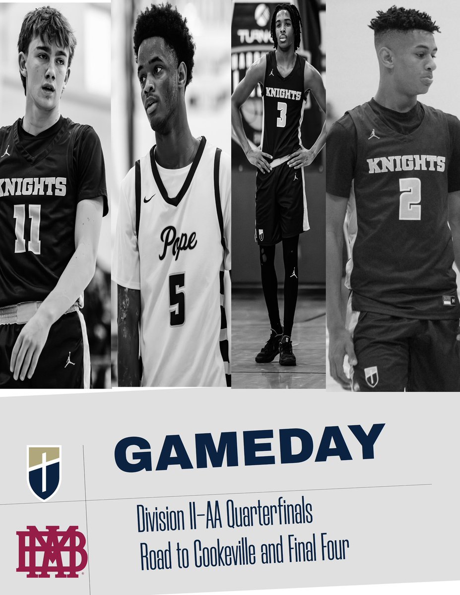 JPII Mens Basketball Team (@jpiimbb) on Twitter photo Gameday🏀
March Madness begins today. Win or go home. Great matchup between JPII and MBA to get to Cookeville.
⏰5:00 PM
📍<a href="/JPIIAthletics/">Pope Prep Athletics</a>
💻 nfhsnetwork.com/events/pope-jo…
🎟️ gofan.co/event/3324333?…
#KnightsBasketball #finalfour Gameday🏀
March Madness begins today. Win or go home. Great matchup between JPII and MBA to get to Cookeville.
⏰5:00 PM
📍<a href="/JPIIAthletics/">Pope Prep Athletics</a>
💻 nfhsnetwork.com/events/pope-jo…
🎟️ gofan.co/event/3324333?…
#KnightsBasketball #finalfour