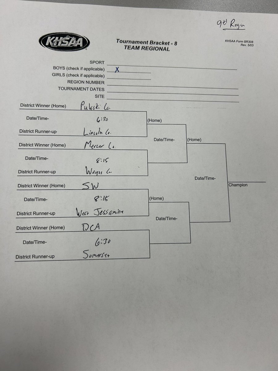 The Warriors will take on West Jessamine Thursday night at 8:15 in the first round of the 12th Region Tournament at Lincoln Co.