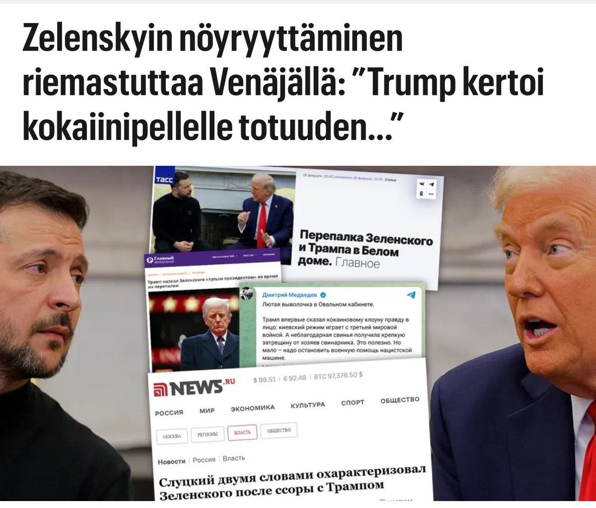 Se, että lännen 1. johtaja syyttää silmittömän väkivallan kohteeksi joutunutta valtiota 3. maailmansodan syttymisuhan lisäämisestä, on käsittämätöntä. Näin Trump vahvisti että a) ydinaseilla uhkaaminen toimii b) länsi on heikko ja c) väkivaltaista imperialismia kannattaa jatkaa