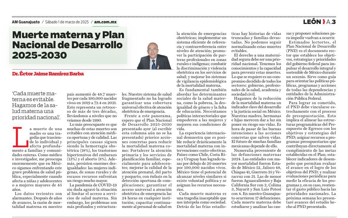 En México, la mortalidad materna subió de 48.7 a 72.4 muertes por cada 100,000 nacidos vivos. Retrocedimos más de 30 años en salud materna.

Las muertes maternas son evitables. Urge garantizar atención médica de calidad, acceso universal a emergencias obstétricas y combatir la
