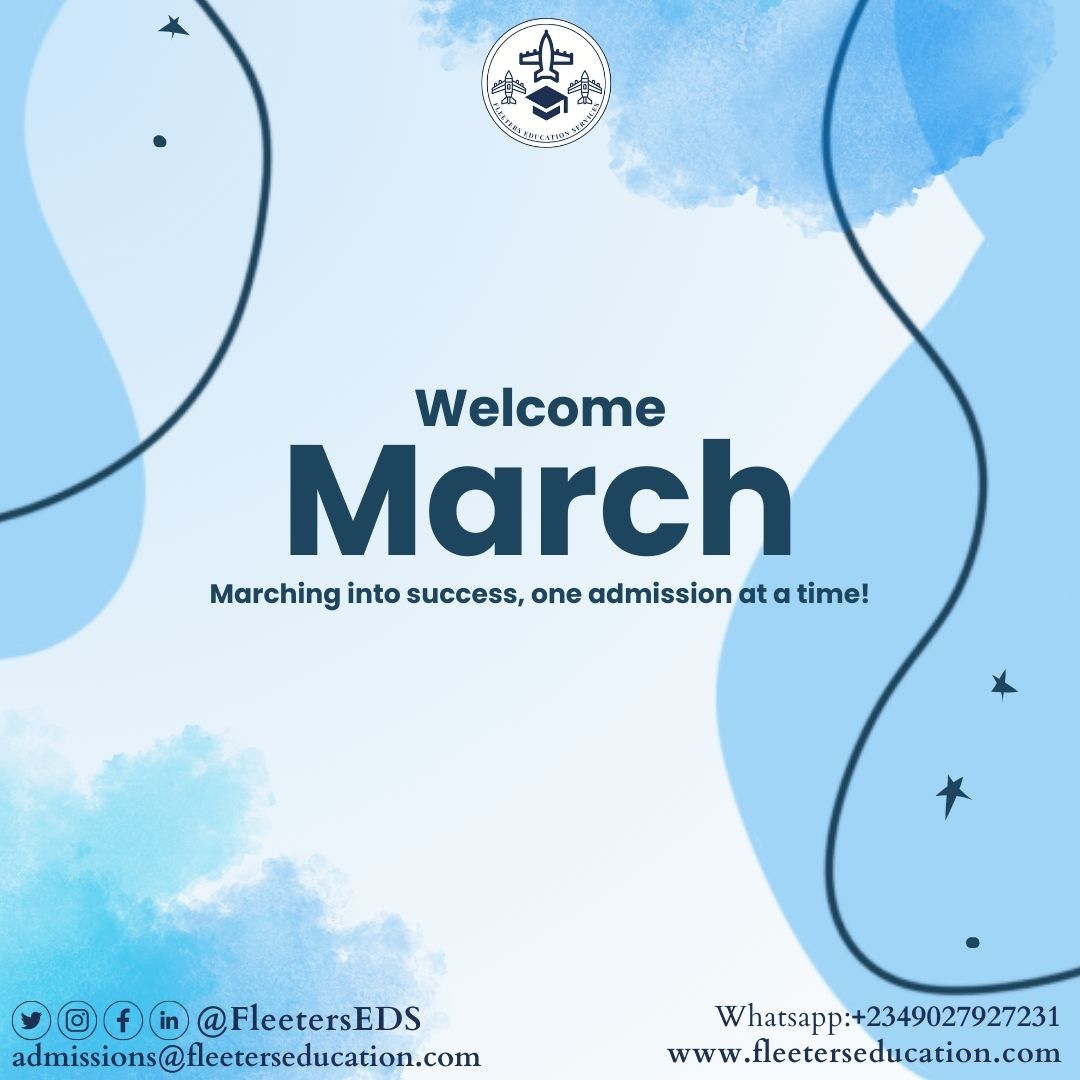 FleetersEDS's tweet photo. Happy New Month! 
March is here, bringing fresh opportunities to take the next step toward your study abroad dreams!

#StudyinUk #Fleeterseds  #studyincanada  #Studyabroad  #internationalstudent https://t.co/DgGLEPN1Ay