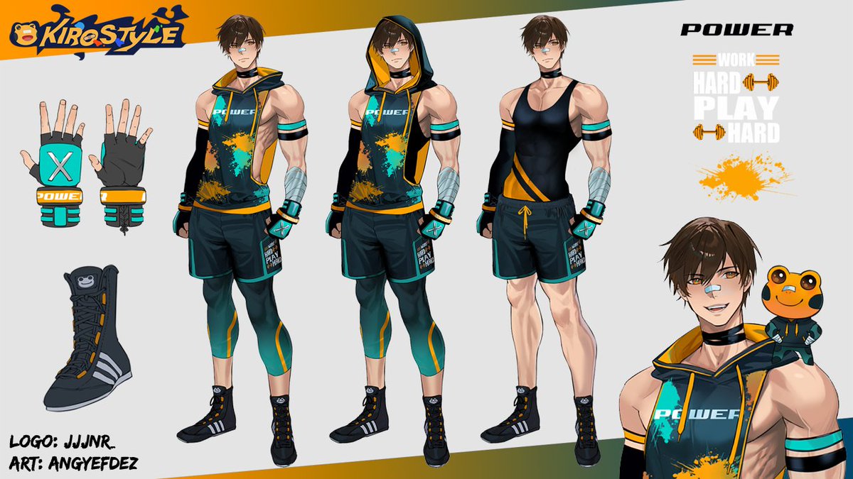 Kirostyle's tweet image. Hi, I'm Kiro, the frog-themed martial artist vtuber and this is the official reference for my upcoming 3.0 design! Artwork by the incredible @AngyeFdez! What's your favorite part of this new outfit? 
#Kirostyled