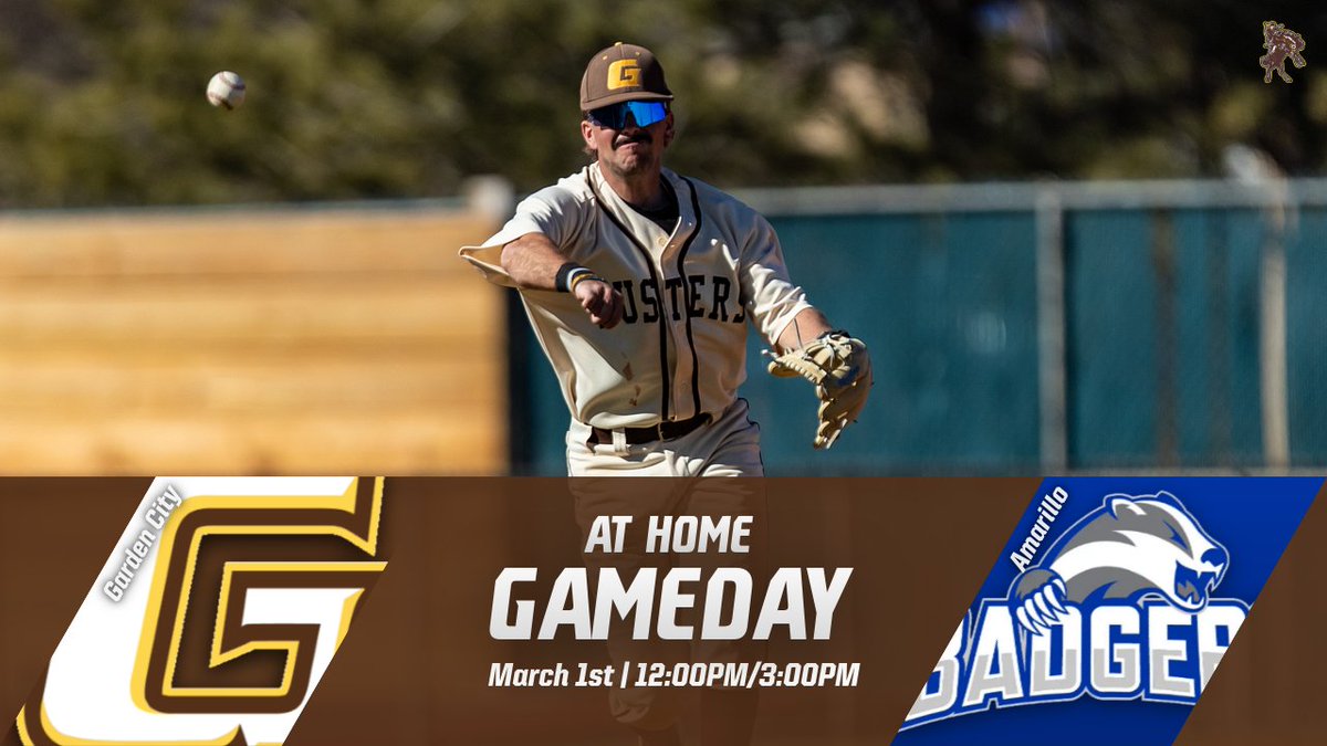 GAMEDAY!!

Baseball game day vs Amarillo College.
12:00/3:00 PM CDT
Watch Live at: gobroncbusters.com/information/Wa…
<a href="/GCCCBaseball/">Garden City CC Baseball</a>