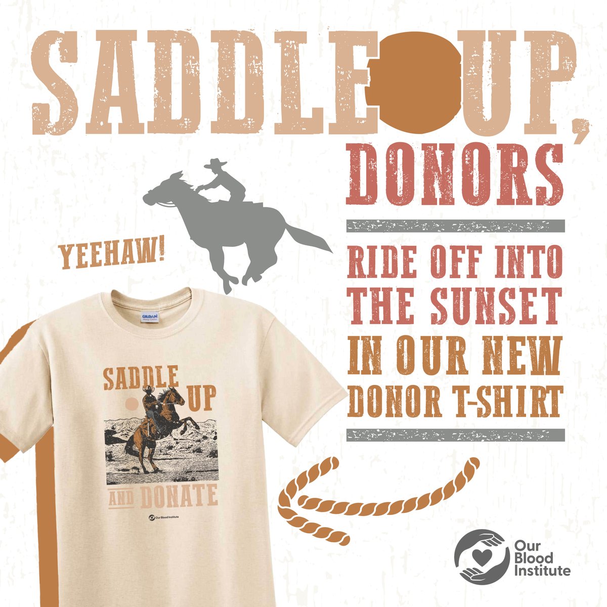 🤠🤠 Yeehaw! Your next big adventure is here! Saddle up and donate now through April 30 and snag our "Saddle Up" T-shirt! Plus, every week in March, all donors will be entered to win a custom-made cowboy hat! Giddy up and over to a blood drive near you: bit.ly/41w7wc1.