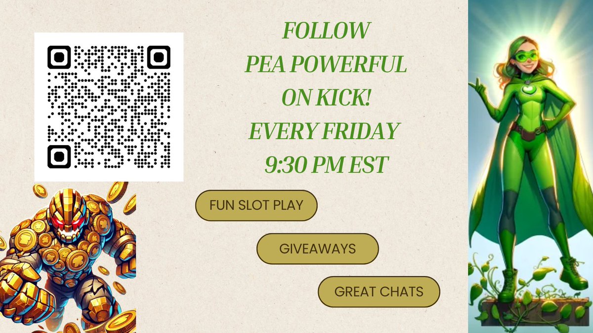 PeaPowerful's tweet photo. Follow me on KICK! Every Friday night at 9:30 pm EST  #slotplay #Giveaways #casino #sweepstakes #PeaHaw #PeaPowerful https://t.co/SPbgnmxj3P