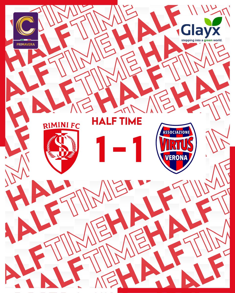 RiminiFC1912's tweet image. ⏸️ 𝐇𝐀𝐋𝐅 𝐓𝐈𝐌𝐄 ⏸️

#RiminiVirtusVerona 1️⃣-1️⃣ | #Primavera3