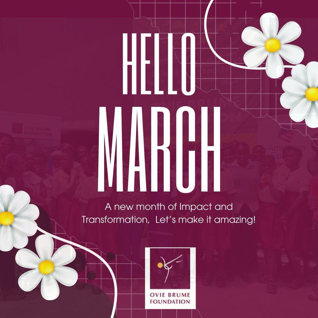 Hello March🥂
It’s a new month of Impact-and possibilities.
Cheers to creating a society where everyone is empowered and educated.
Happy New Month.

#Impact
#Transformation
#OvieBrumeFoundation