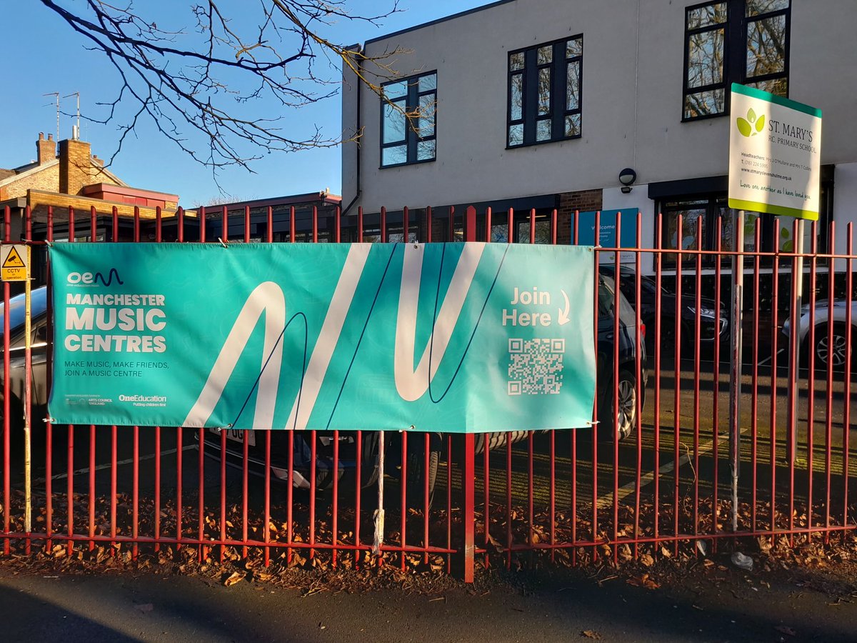 👀 Have you spotted our new banners and posters? Manchester Music Centres offer an array of activities. Scan the code when you pass by or visit the website to find your nearest Music Centre. oneeducationmusic.co.uk/centres?v=1740…