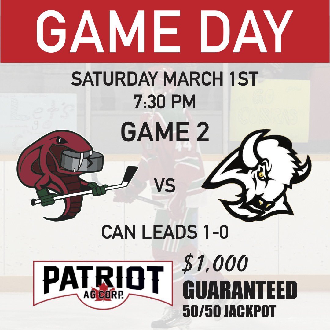 🚨🚨OOOOOVVERTIME GAME WINNER by Scott Mickoski! Cobras take game 1!🚨🚨

Game 2 goes tonight 7:30pm in Canora! Guaranteed 50-50 by Patriot Ag!