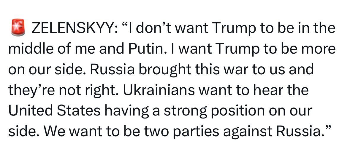 floridaborn0613's tweet image. I wish people would actually read what Z said on Fox.  He doesn’t want Trump to broker a peace deal.  He wants Trump to side with Ukraine against Russia and go against Russia as a two party.   He wants war and he wants us in it.   But people don’t listen.