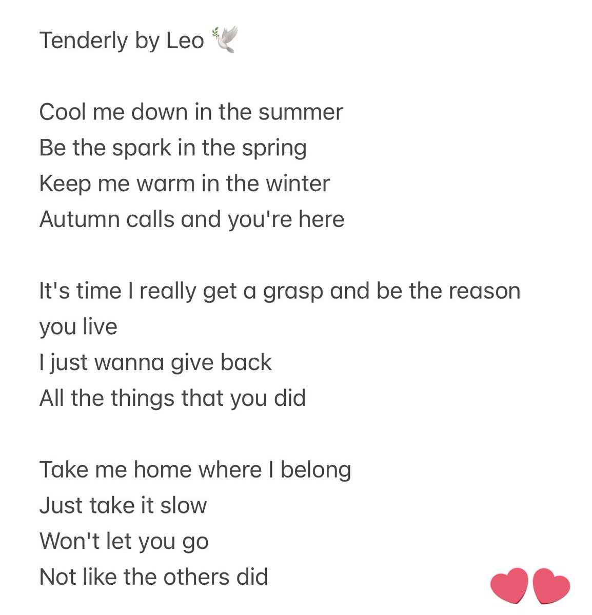 Lyrics of Tenderly by @_leo0o0o ♥️ #LEOISBACK #TENDERLYbyLEO #TENDERLY #LEO  #리오 #LEELEO #이리오 Beautifully written 🥹 You are amazing, Leo!