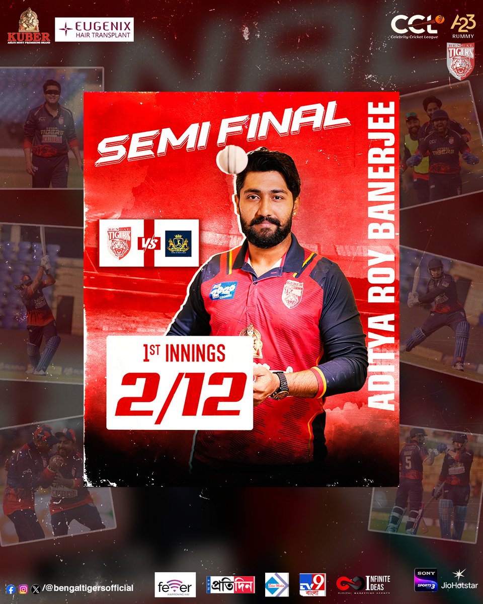 A tough loss in the semi-finals.

#RahulMazumdar  &amp; #AdityaRoyBanerjee  have shown their brilliance with 4 crucial wickets. Though victory eluded us, their performances were nothing short of spectacular.
.
.
.
#SemiFinal  #BengalTigers #CCL #CCL11 #CelebrityCricketLeague