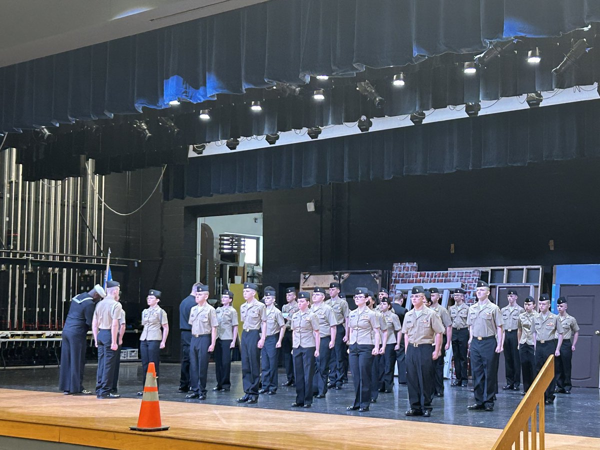 Hamilton NJROTC Cadet CO Jacob Lynch leads the unit in the Area 14 Uniform Personnel Inspection.