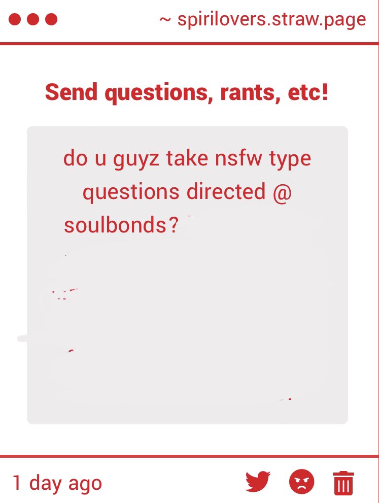 SpiriLovers's tweet image. #spiriluvgimmicks

LOL thank you for the question, you made me laugh, your answer is some people can feel their partner’s touch and receive physical affection so take that how you will. I won’t answer NSFW questions in the future due to minors viewing our posts! -🧁