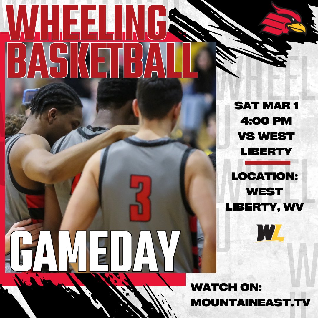 🚨Gameday!
BATTLE FOR WHEELING ⚔️

🆚 West Liberty
📍 West Liberty, WV
⏳ Mar 1, 4:00
📺 mountaineast.tv/?B=1494289

#TheWheelingWay | #WheelU 🔴⚫️